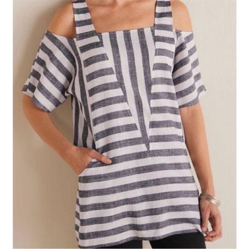 Soft Surroundings Sunset Striped Cold Shoulder Linen Tunic Sz 2X - Picture 4 of 11